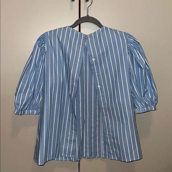 SANDRO Puff-ball sleeves blue stripe cotton blouse Size 3 (6US) - Picture 8 of 10